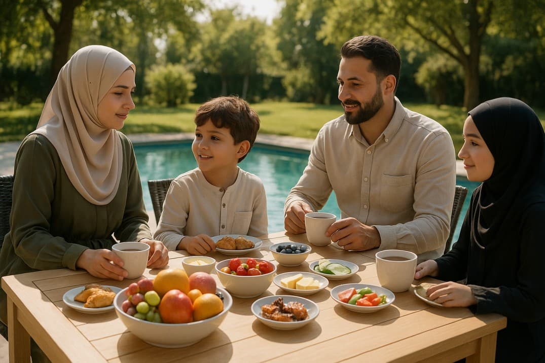 conservative-family-getting-food-from-a-halal-buffet