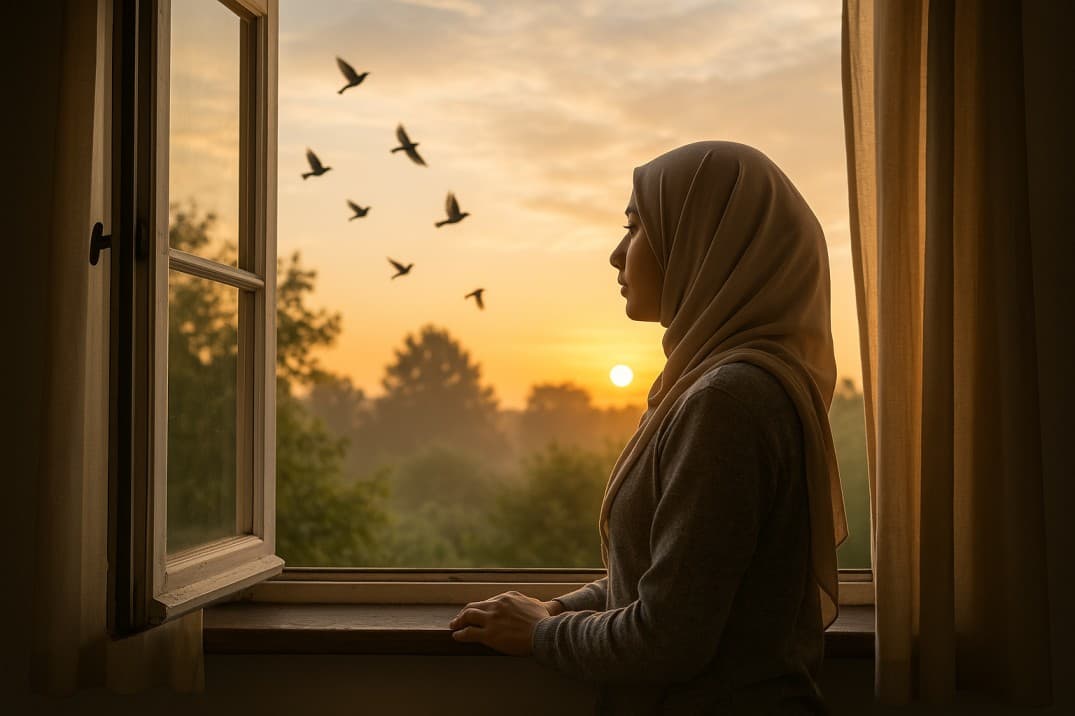 tesettürlü-bir-kadın-ilkbahar-sabahına-doğru-bakıyor