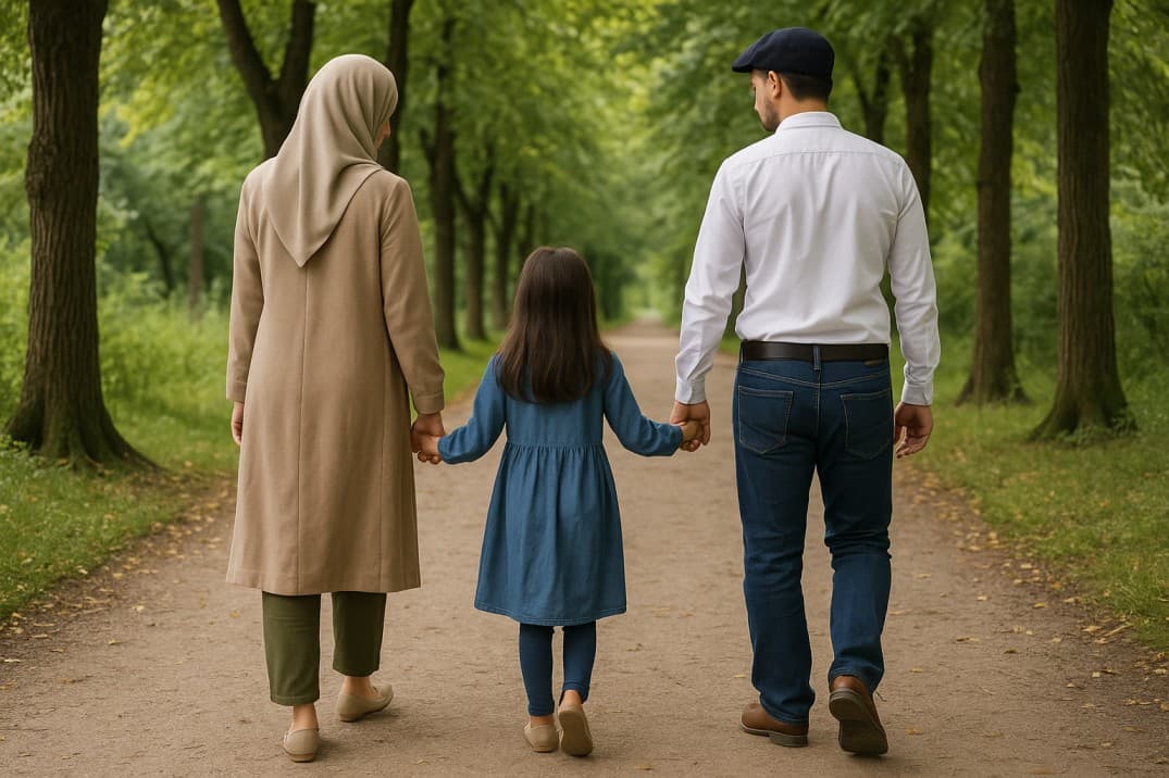 helal-konseptli-otelin-bahçesinde-el-ele-yürüyen-muhafazakar-aile