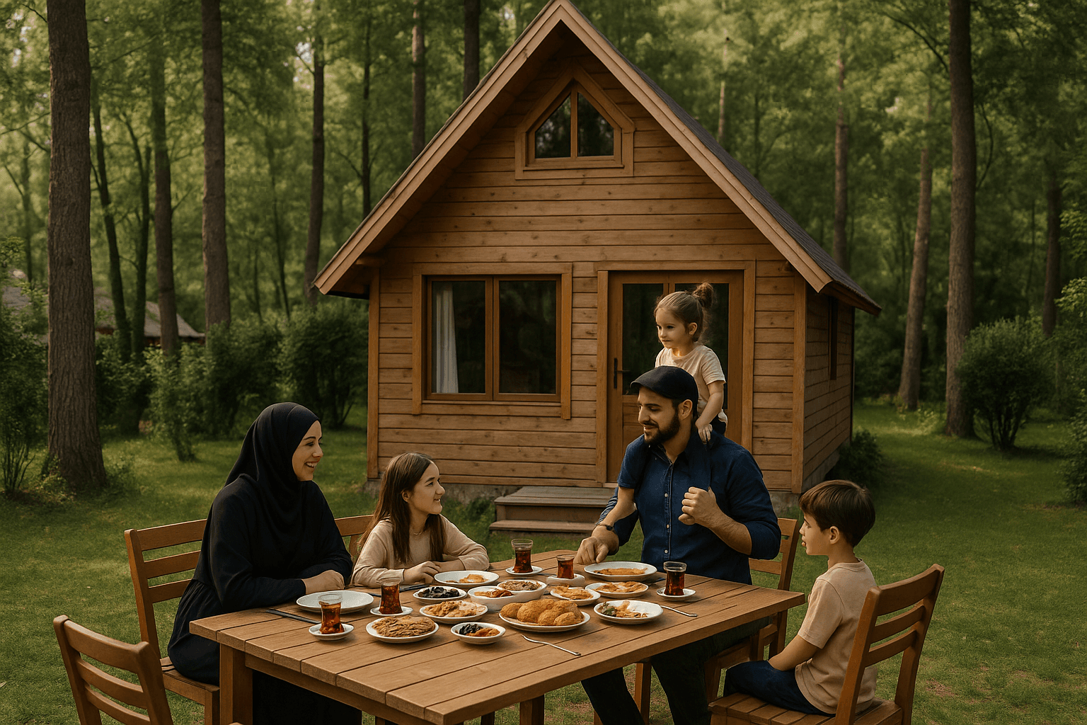 muslim-family-having-a-meal-with-their-children-in-a-halal-friendly-bungalow