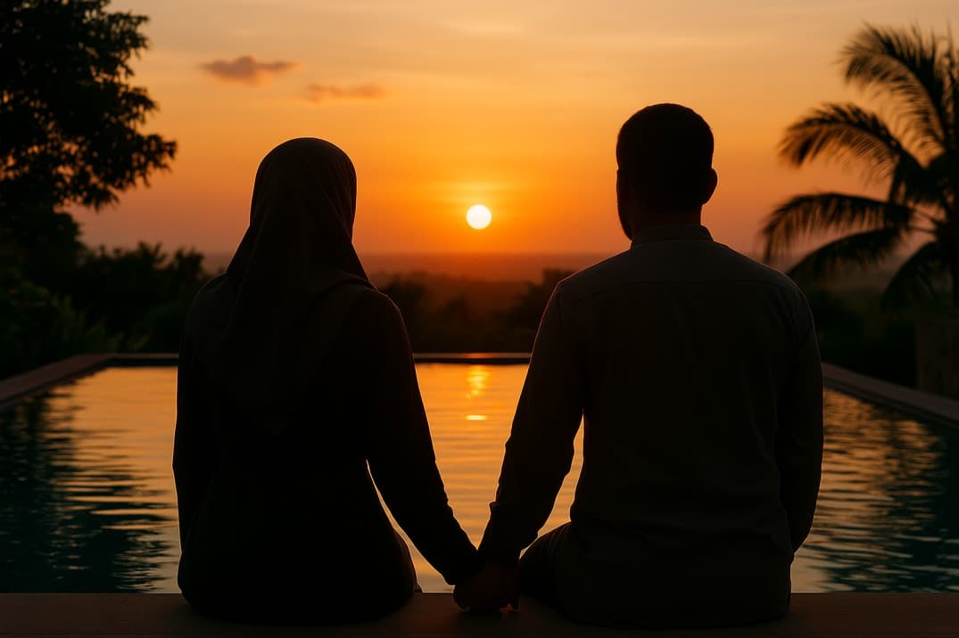 hijabi-couple-watching-the-sunset-on-the-beach-of-a-halal-concept-hotel