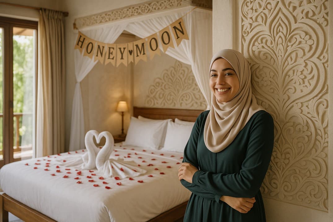 a-hijabi-woman-posing-in-a-honeymoon-suite