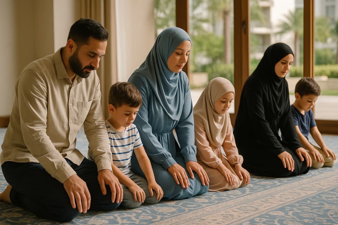 conservative-family-watching-their-children-play-in-the-pool-of-a-private-villa