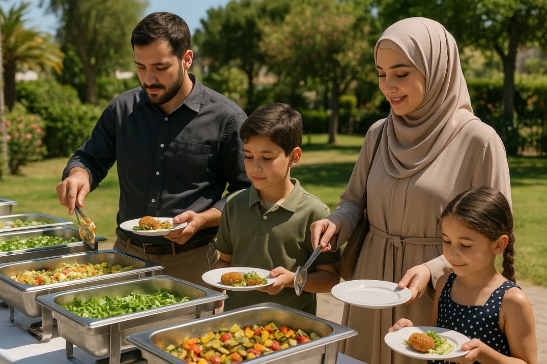 a-conservative-but-modern-dressed-family-serving-food-from-a-halal-open-buffet
