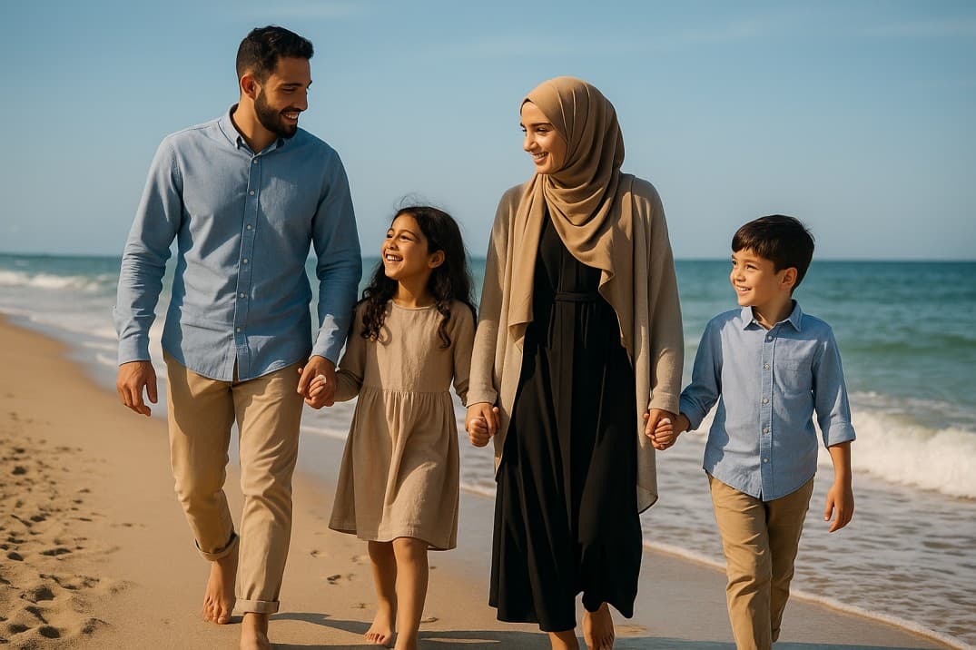 muhafazakar-aile-ailelere-özel-plajda-yürüyüş-yapıyor