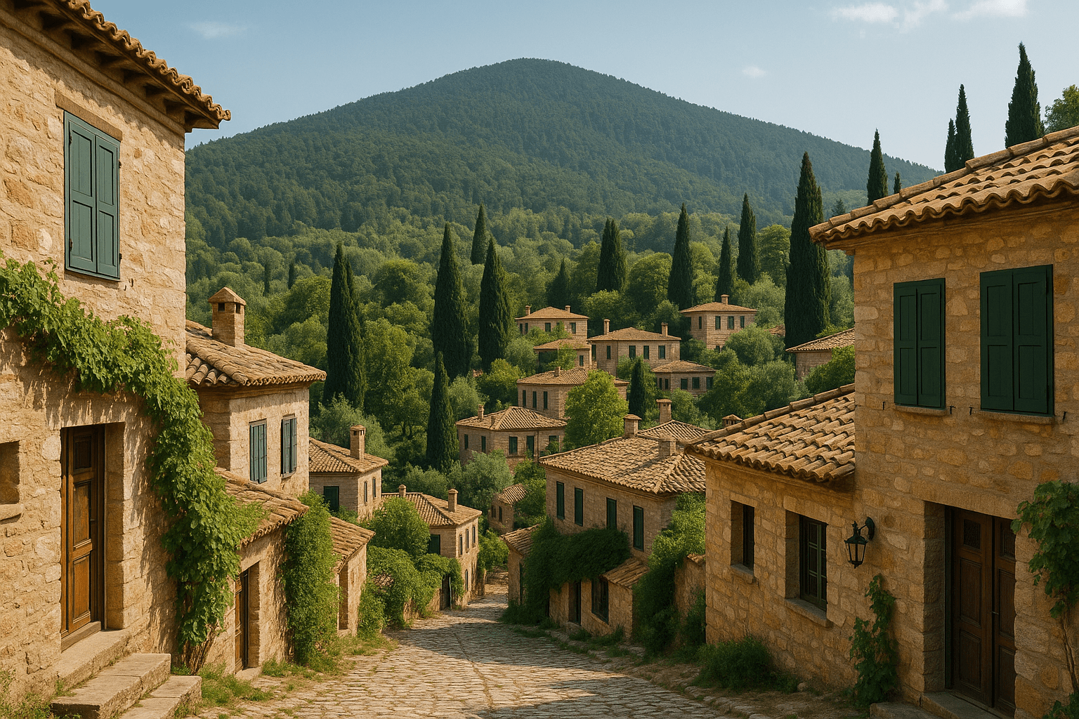 adatepe village stone houses and olive trees